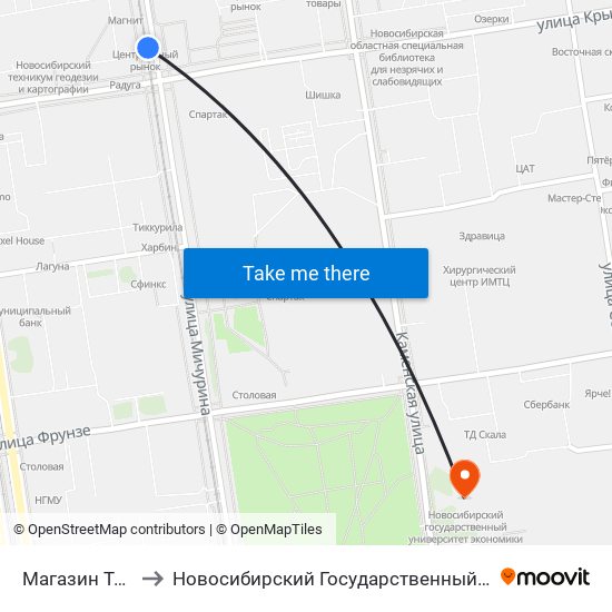 Магазин Тысяча Мелочей to Новосибирский Государственный Университет Экономики И Управления map