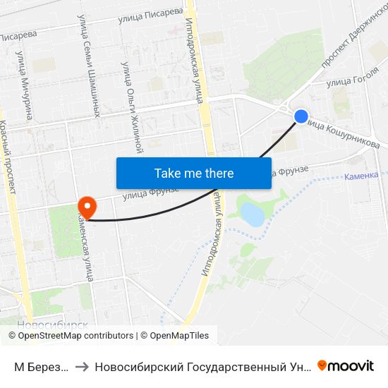 М Березовая Роща to Новосибирский Государственный Университет Экономики И Управления map
