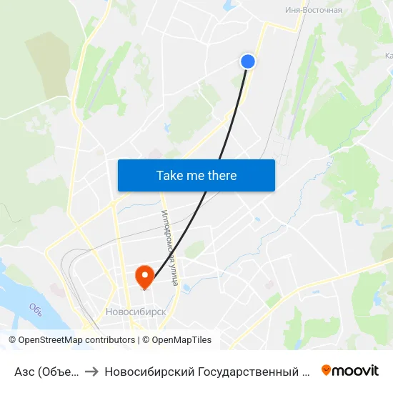 Азс (Объединения Ул.) to Новосибирский Государственный Университет Экономики И Управления map