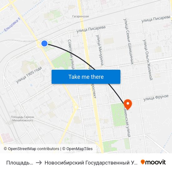 Площадь Трубникова to Новосибирский Государственный Университет Экономики И Управления map