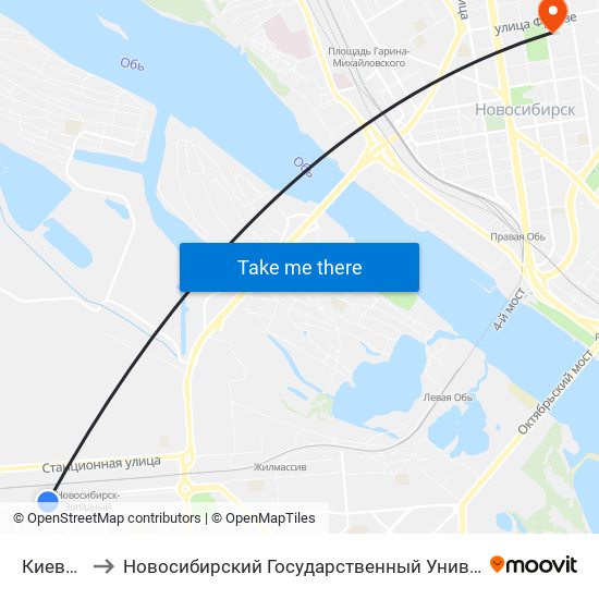 Киевская Ул. to Новосибирский Государственный Университет Экономики И Управления map