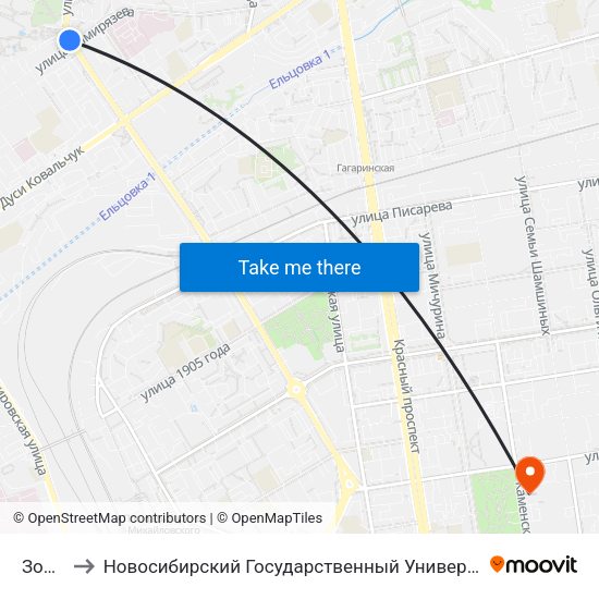 Зоопарк to Новосибирский Государственный Университет Экономики И Управления map