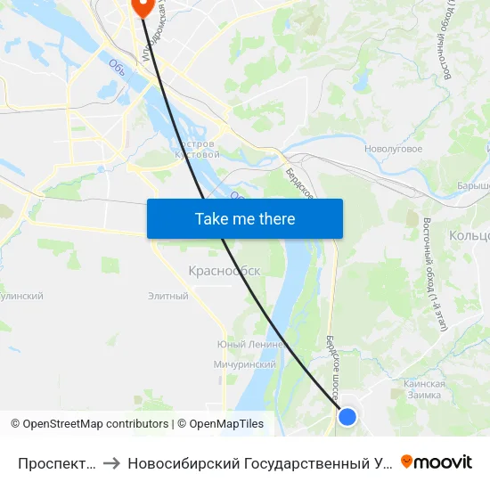 Проспект Строителей to Новосибирский Государственный Университет Экономики И Управления map