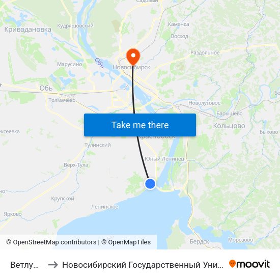 Ветлужская Ул. to Новосибирский Государственный Университет Экономики И Управления map