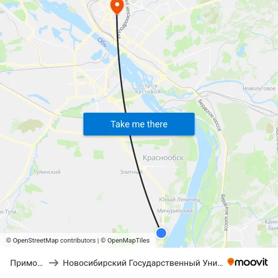 Приморская Ул. to Новосибирский Государственный Университет Экономики И Управления map