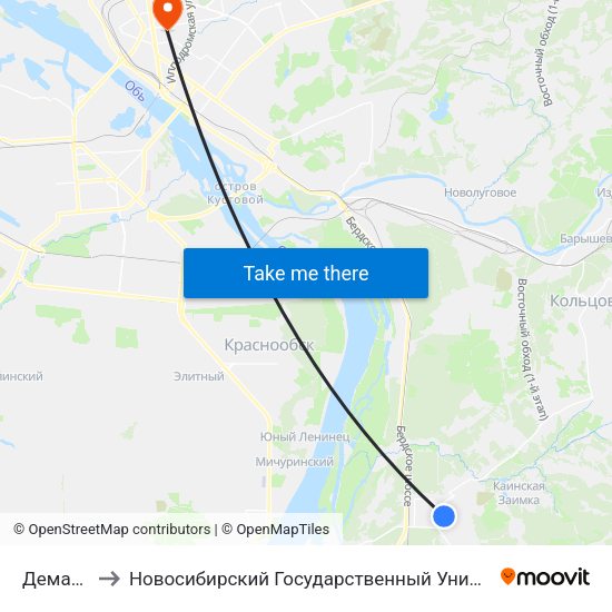 Демакова Ул. to Новосибирский Государственный Университет Экономики И Управления map