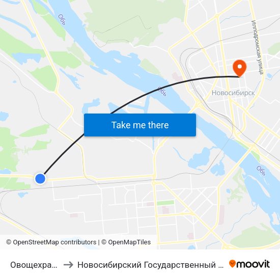 Овощехранилище Осень to Новосибирский Государственный Университет Экономики И Управления map