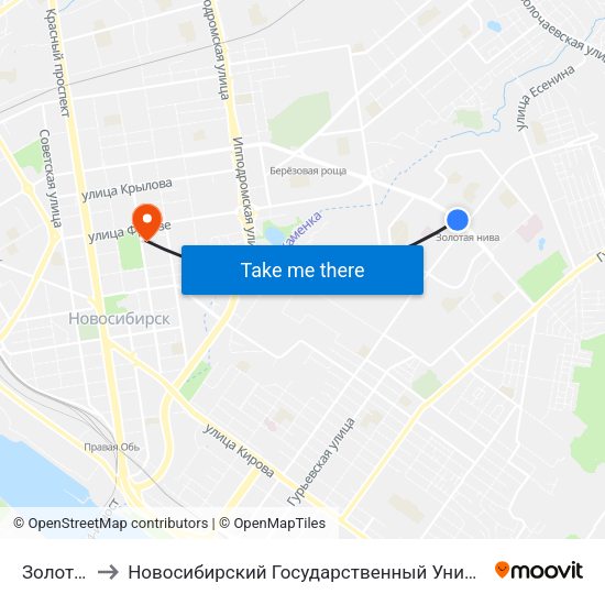 Золотая Нива to Новосибирский Государственный Университет Экономики И Управления map