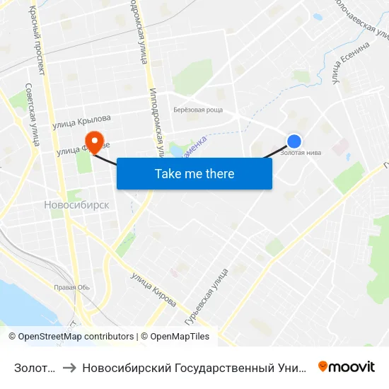 Золотая Нива to Новосибирский Государственный Университет Экономики И Управления map
