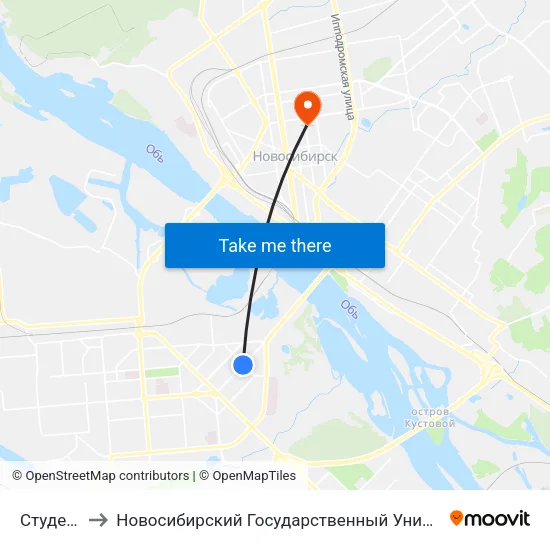 Студенческая to Новосибирский Государственный Университет Экономики И Управления map