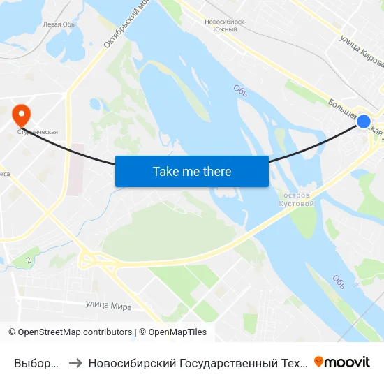 Выборная Ул. to Новосибирский Государственный Технический Университет map