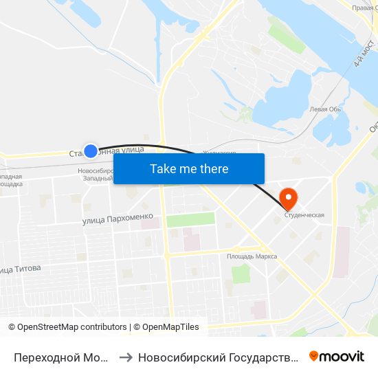 Переходной Мост (Станционная Ул.) to Новосибирский Государственный Технический Университет map