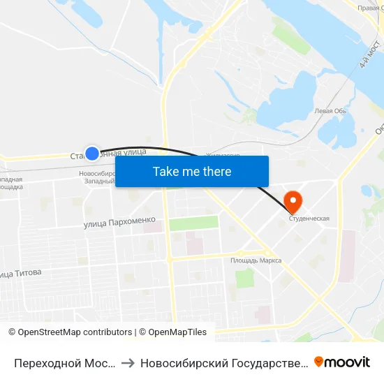 Переходной Мост (Станционная Ул.) to Новосибирский Государственный Технический Университет map