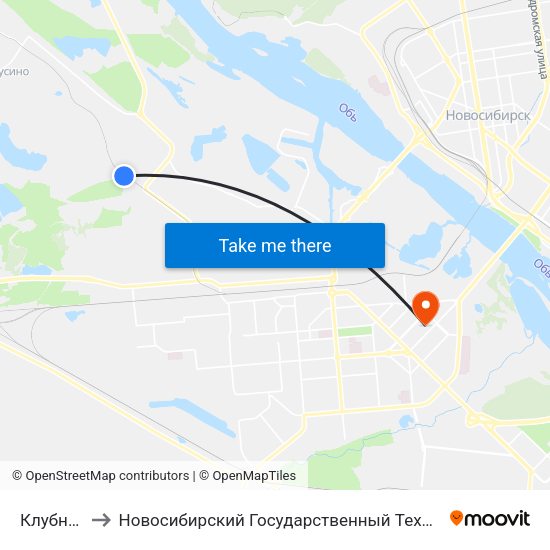 Клубная Ул. to Новосибирский Государственный Технический Университет map