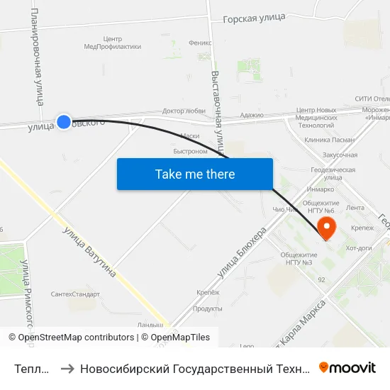 Тепличная to Новосибирский Государственный Технический Университет map