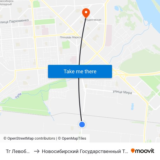 Тг Левобережный to Новосибирский Государственный Технический Университет map