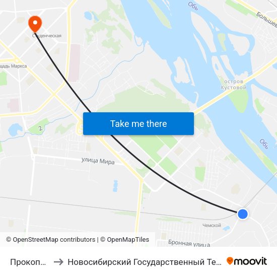 Прокопьевская to Новосибирский Государственный Технический Университет map