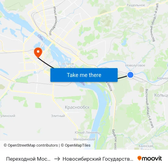 Переходной Мост (Первомайская Ул.) to Новосибирский Государственный Технический Университет map