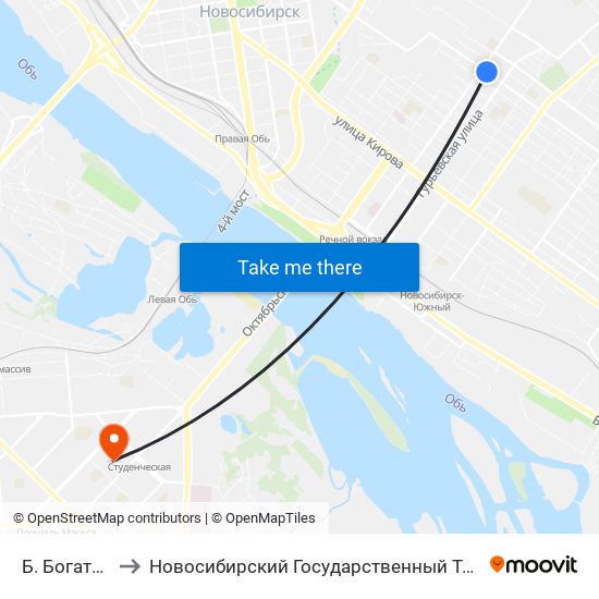 Б. Богаткова Ул. to Новосибирский Государственный Технический Университет map