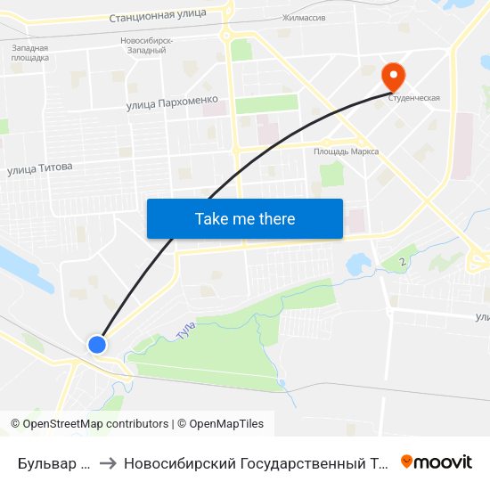 Бульвар Победы to Новосибирский Государственный Технический Университет map