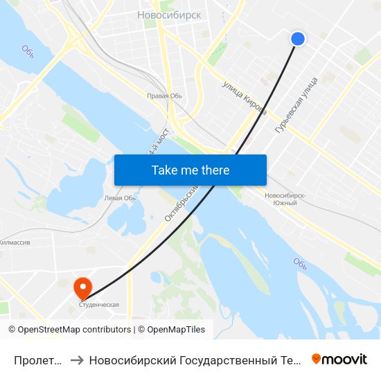 Пролетарская to Новосибирский Государственный Технический Университет map