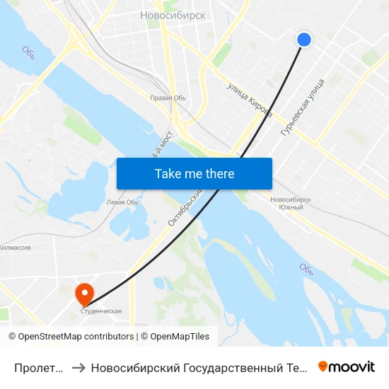 Пролетарская to Новосибирский Государственный Технический Университет map