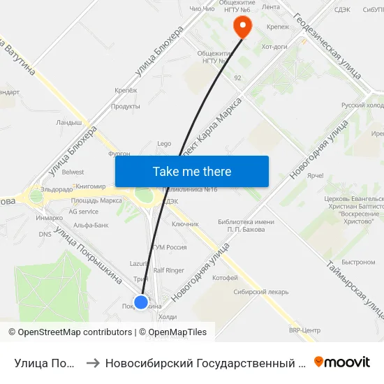 Улица Покрышкина to Новосибирский Государственный Технический Университет map