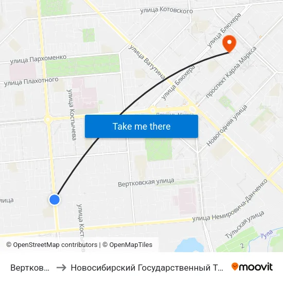 Вертковская Ул. to Новосибирский Государственный Технический Университет map
