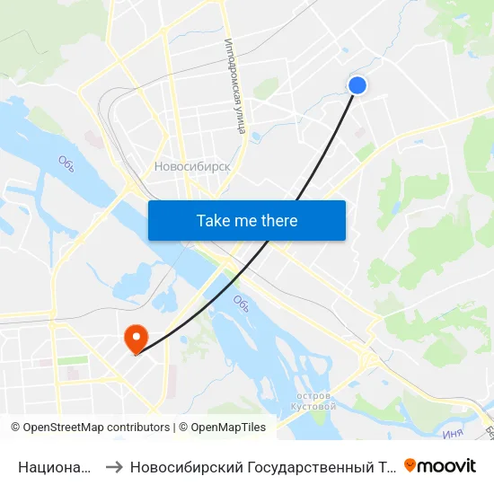Национальная Ул. to Новосибирский Государственный Технический Университет map