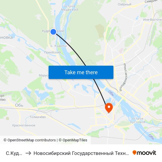 С.Кудряши to Новосибирский Государственный Технический Университет map