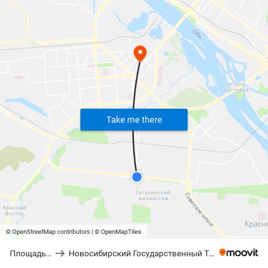 Площадь Кирова to Новосибирский Государственный Технический Университет map