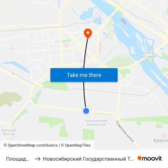Площадь Кирова to Новосибирский Государственный Технический Университет map