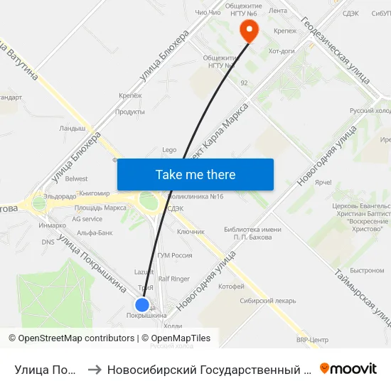 Улица Покрышкина to Новосибирский Государственный Технический Университет map