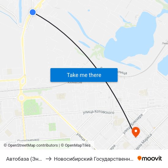 Автобаза (Энергетиков Ул.) to Новосибирский Государственный Технический Университет map