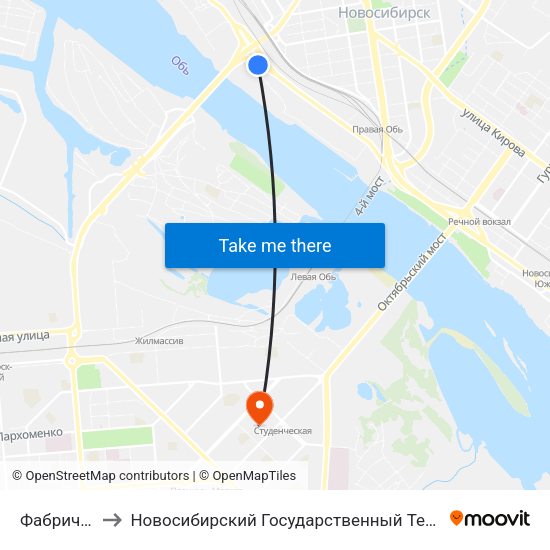 Фабричная Ул. to Новосибирский Государственный Технический Университет map