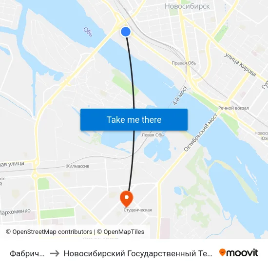 Фабричная Ул. to Новосибирский Государственный Технический Университет map