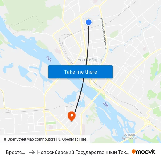 Брестская Ул. to Новосибирский Государственный Технический Университет map
