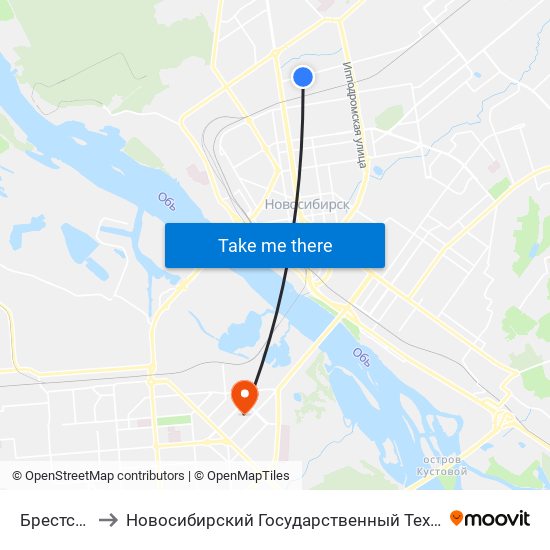 Брестская Ул. to Новосибирский Государственный Технический Университет map