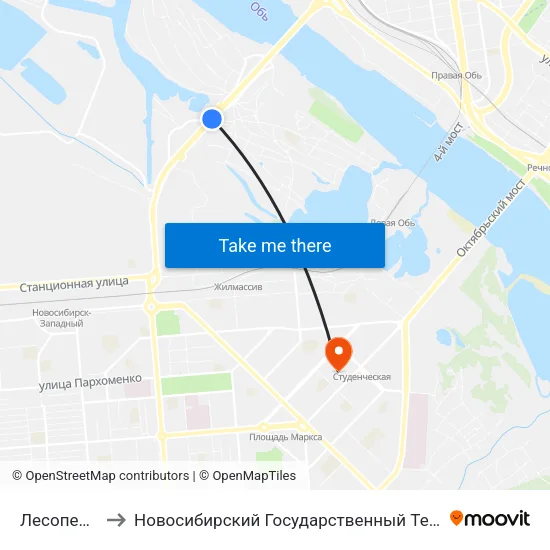 Лесоперевалка to Новосибирский Государственный Технический Университет map