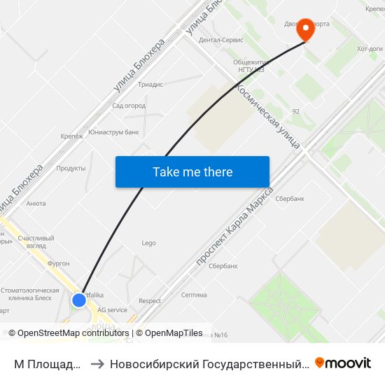 М Площадь К.Маркса to Новосибирский Государственный Технический Университет map