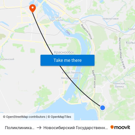 Поликлиника (Морской Пр) to Новосибирский Государственный Технический Университет map