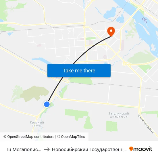 Тц Мегаполис Столовая №42 to Новосибирский Государственный Технический Университет map