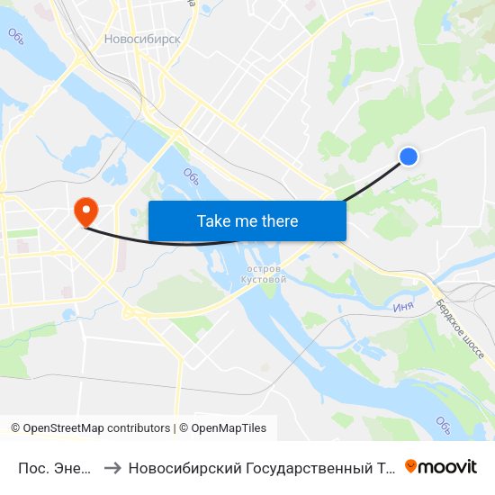 Пос. Энергетиков to Новосибирский Государственный Технический Университет map