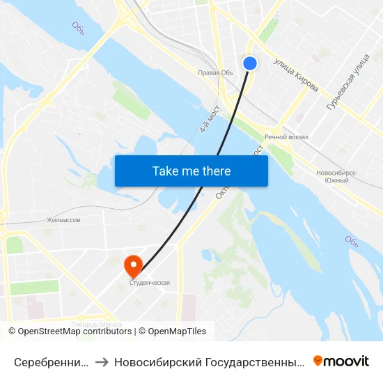 Серебренниковская Ул. to Новосибирский Государственный Технический Университет map