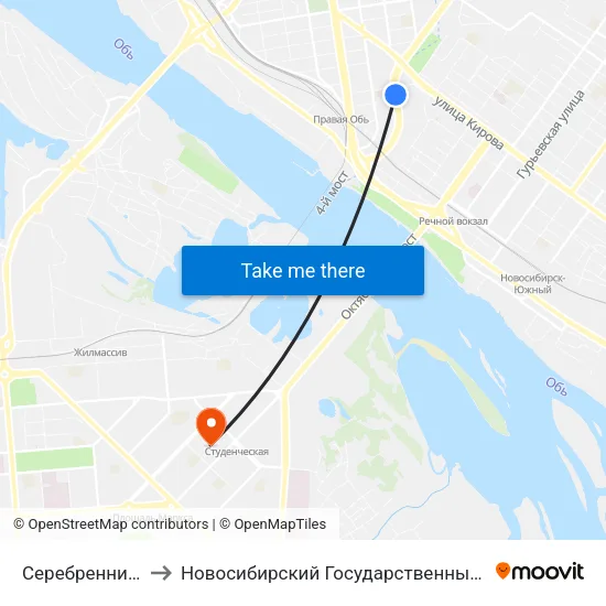 Серебренниковская Ул. to Новосибирский Государственный Технический Университет map