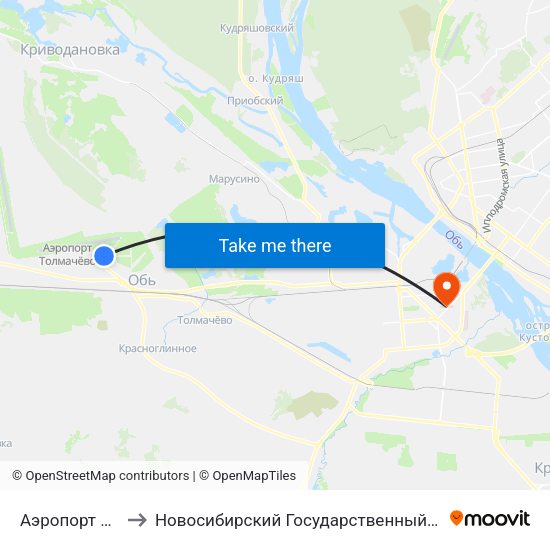 Аэропорт Толмачево to Новосибирский Государственный Технический Университет map