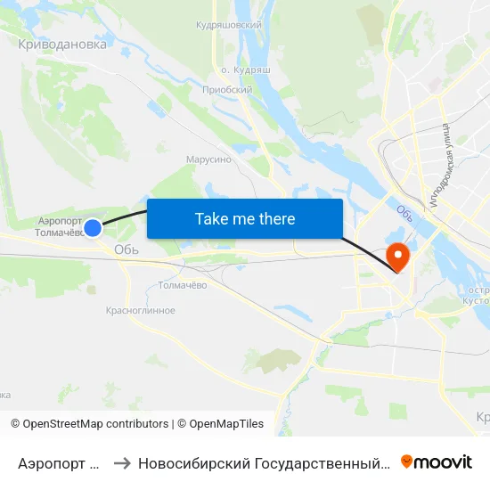Аэропорт Толмачево to Новосибирский Государственный Технический Университет map