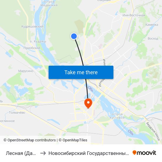 Лесная (Дачное Шоссе) to Новосибирский Государственный Технический Университет map