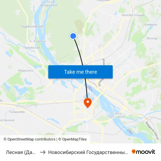 Лесная (Дачное Шоссе) to Новосибирский Государственный Технический Университет map