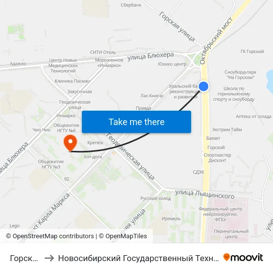 Горская Ул. to Новосибирский Государственный Технический Университет map